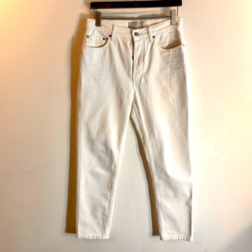 EVERLANE Sz 27 90s Cheeky Ankle 100% Organic Cotton Button Fly White Jeans